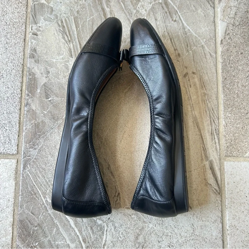 Cole Haan, Like New Women's Tova Bow Black Leather Ballet Flats, Size 11B